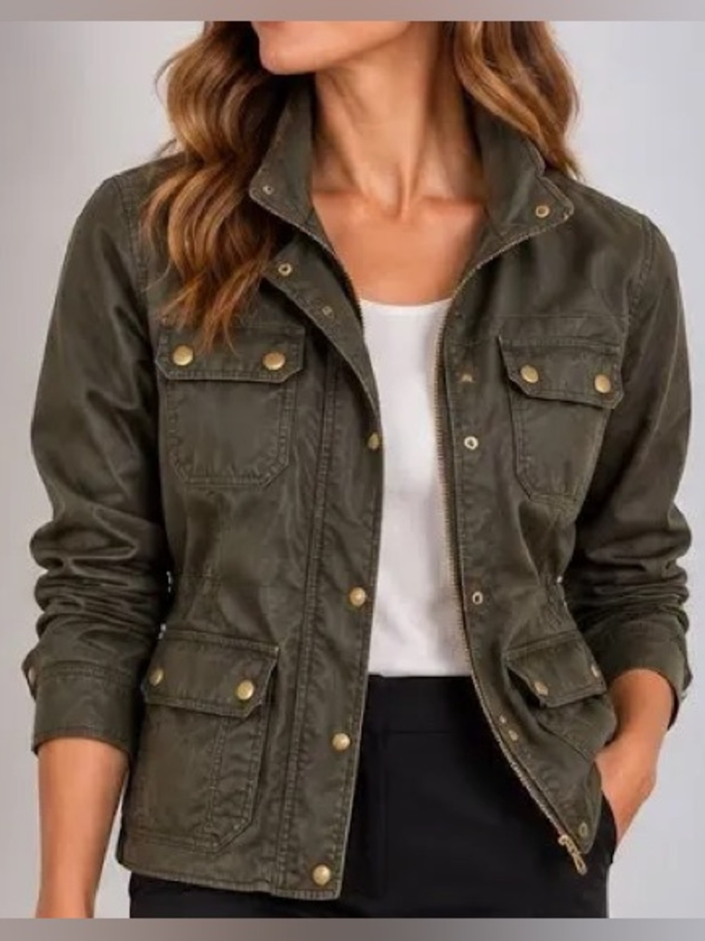 J.Crew Downtown Field Jacket Womens Large Olive Utility Great Condition!